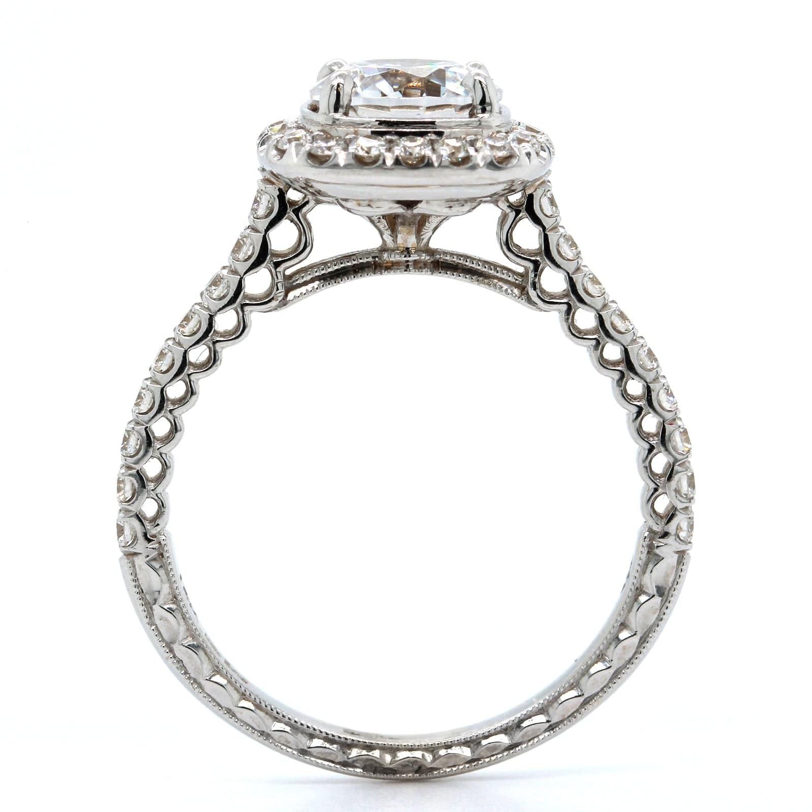 18K White Gold Cushion Diamond Halo Engagement Ring Setting, 18k white gold, Long's Jewelers