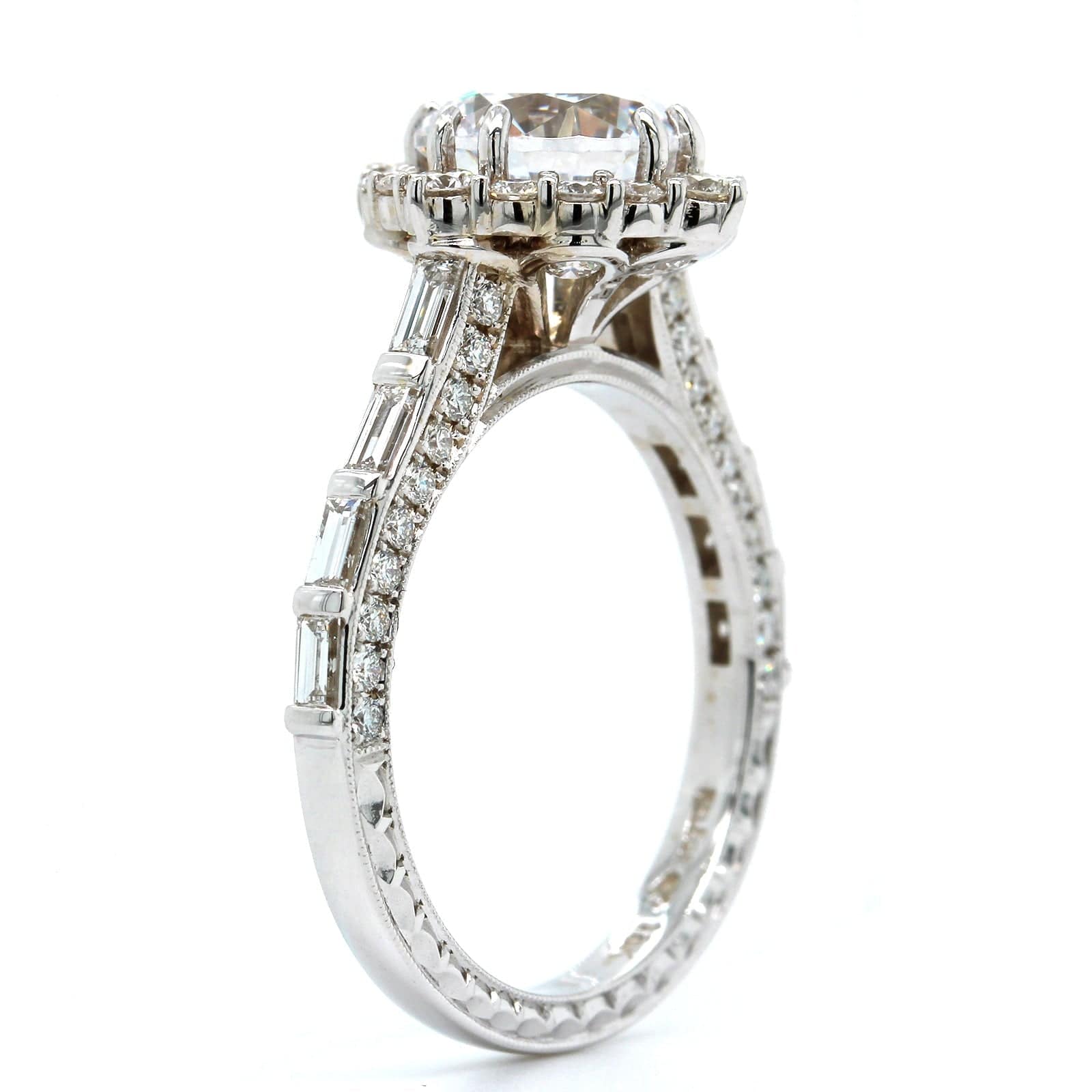 18K White Gold Vintage Style Diamond Engagement Ring Setting, 18k white gold, Long's Jewelers