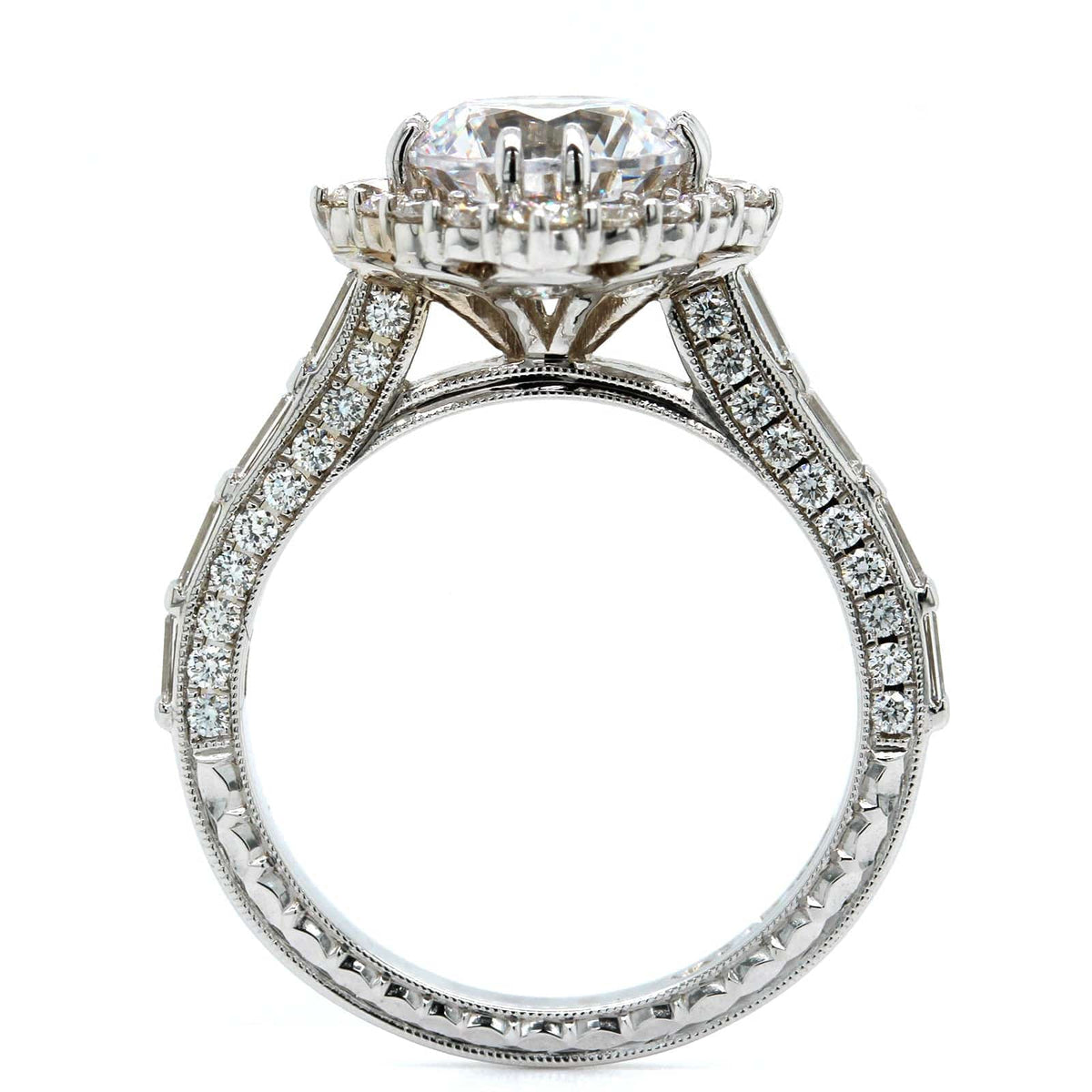 18K White Gold Vintage Style Diamond Engagement Ring Setting, 18k white gold, Long's Jewelers
