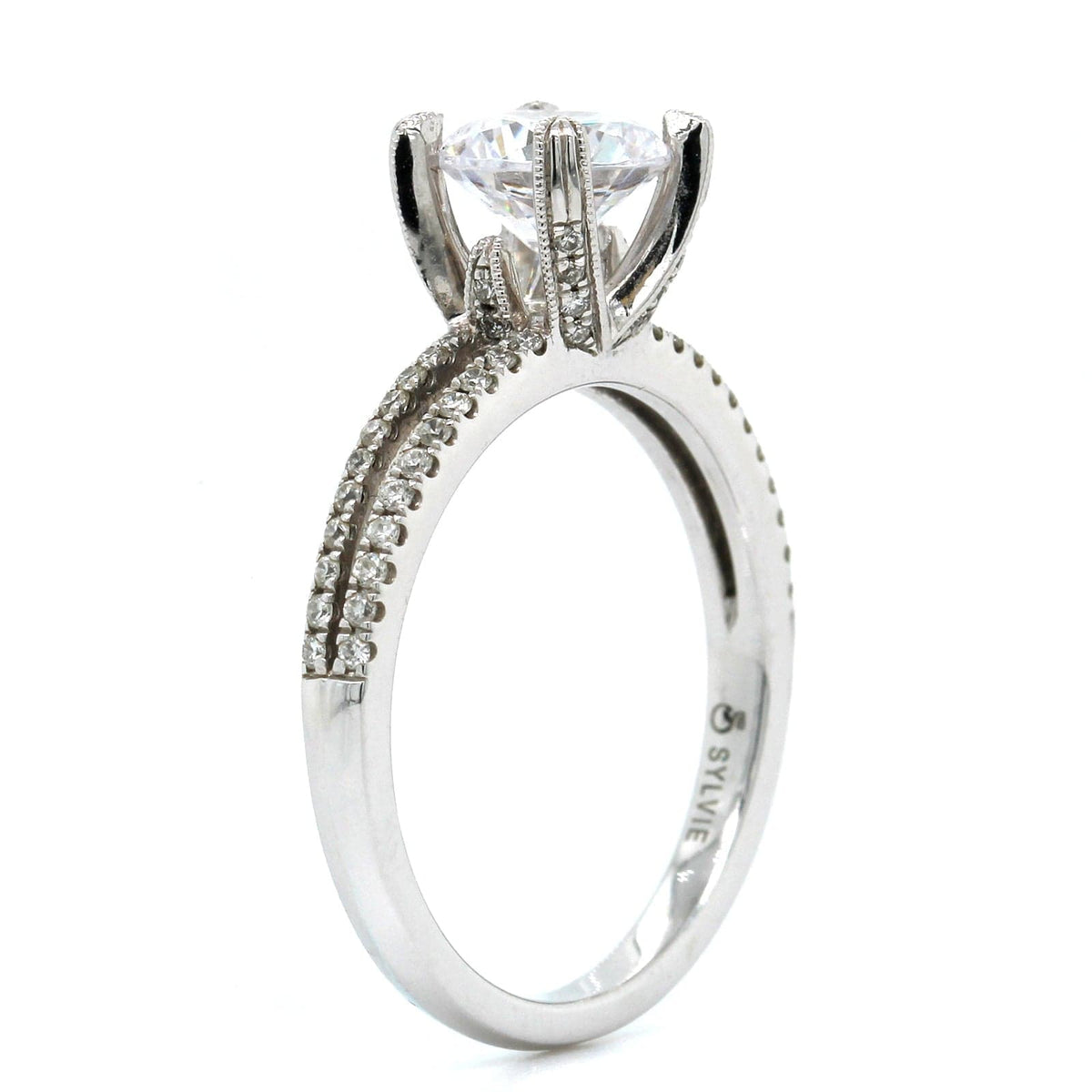 18K White Gold Split Shank Diamond Engagement Ring Setting, Long's Jewelers