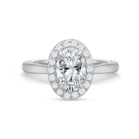 Platinum New Aire French Cut Oval Halo Solitaire Engagement Ring Setting