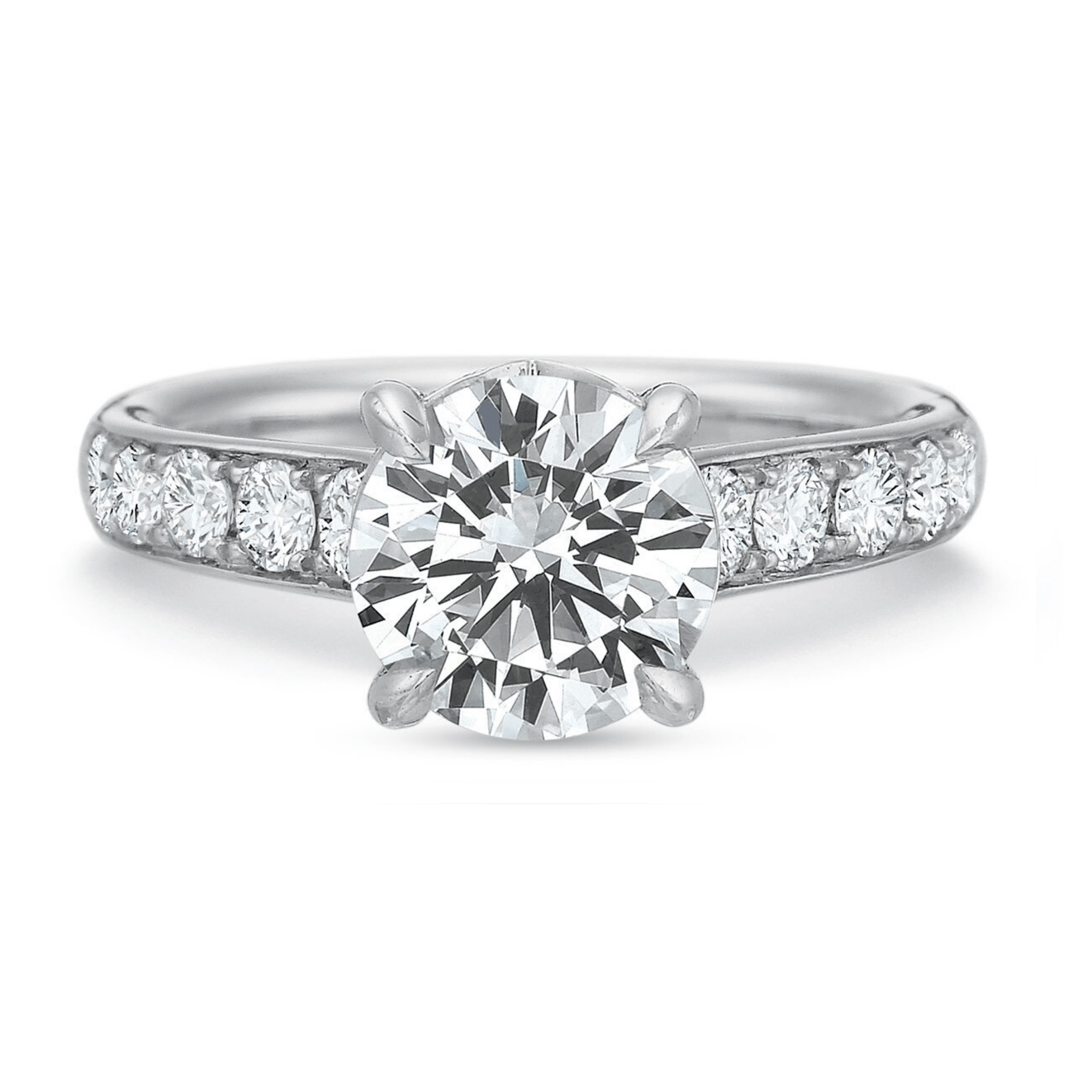 Platinum Flush Fit 4 Prong Graduated Diamond Engagement Ring Setting