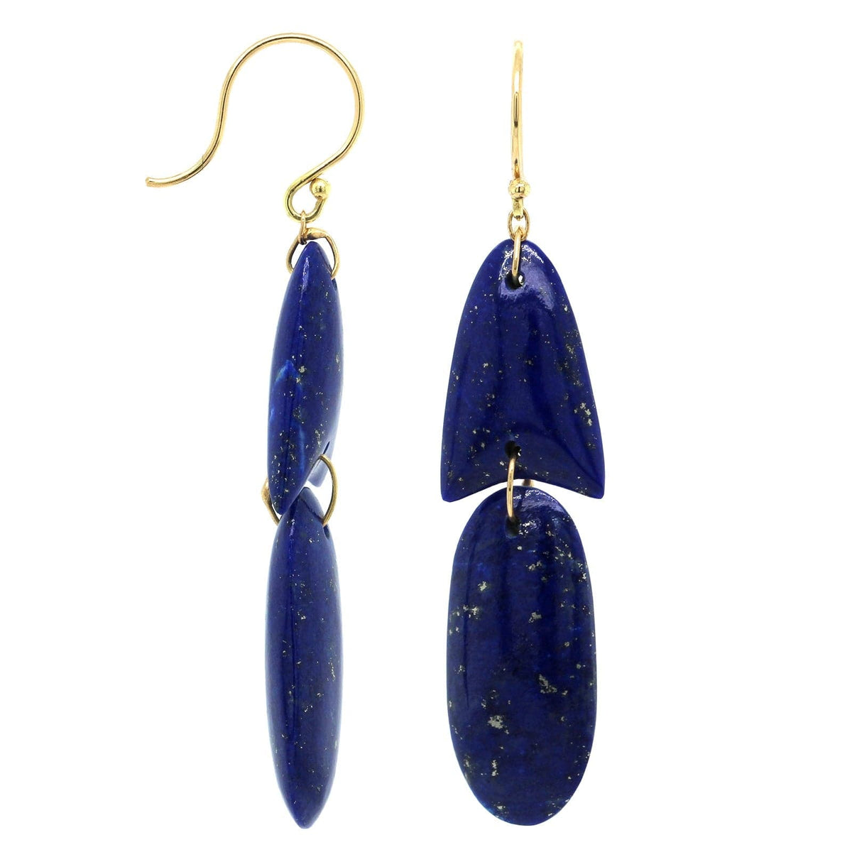 18K Yellow Gold Lapis ArrowHead Drop Earrings