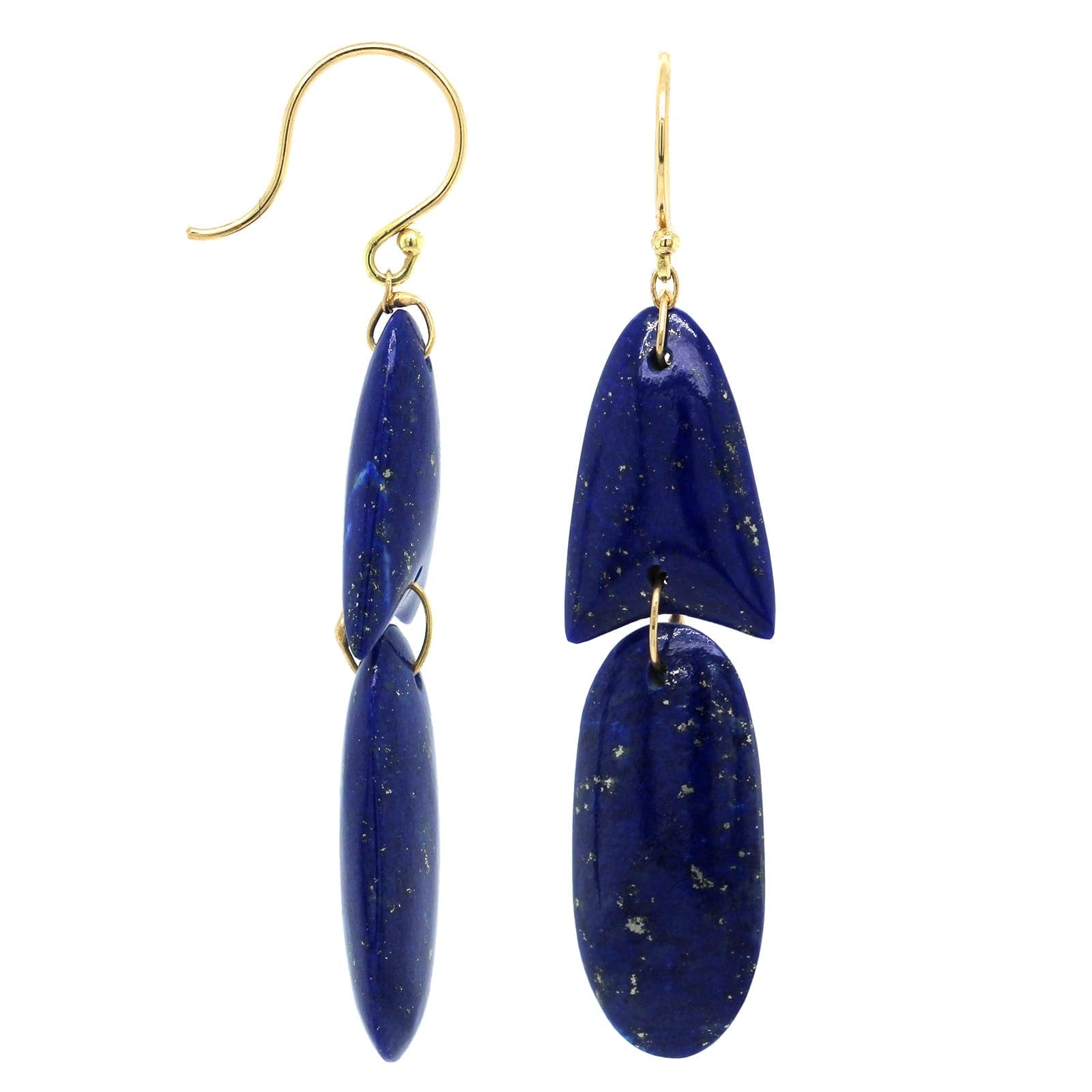 18K Yellow Gold Lapis ArrowHead Drop Earrings