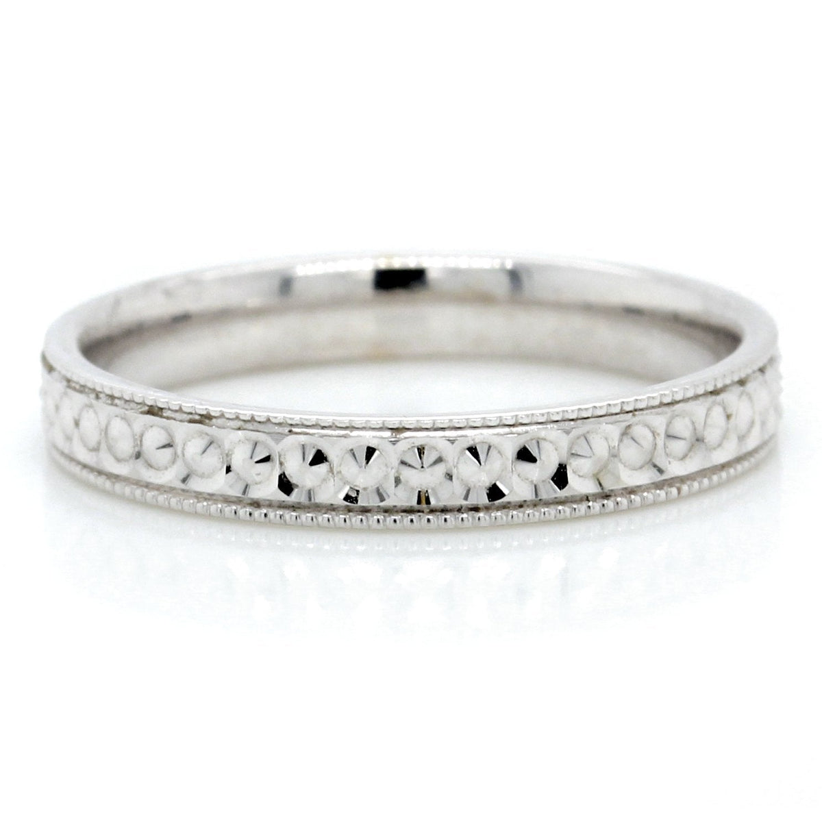 14K White Gold Engraved Band