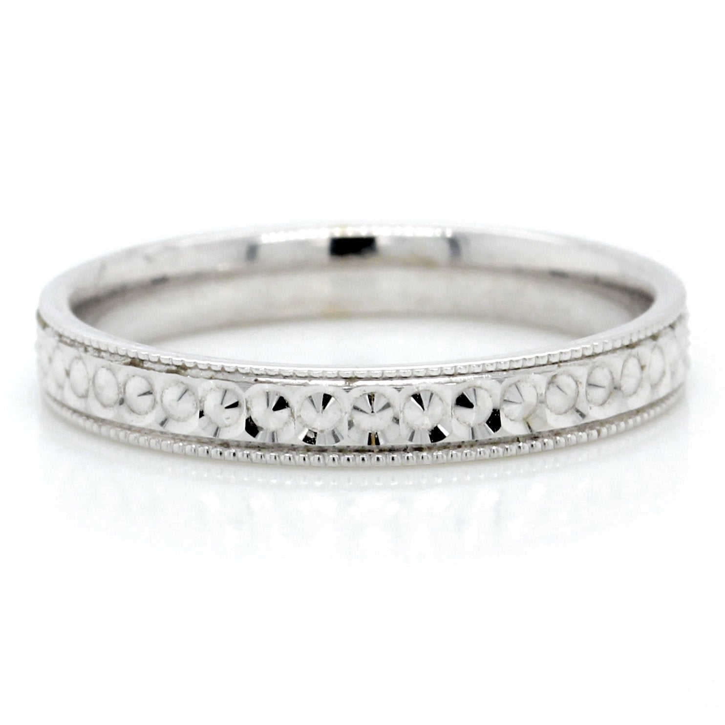 14K White Gold Engraved Band