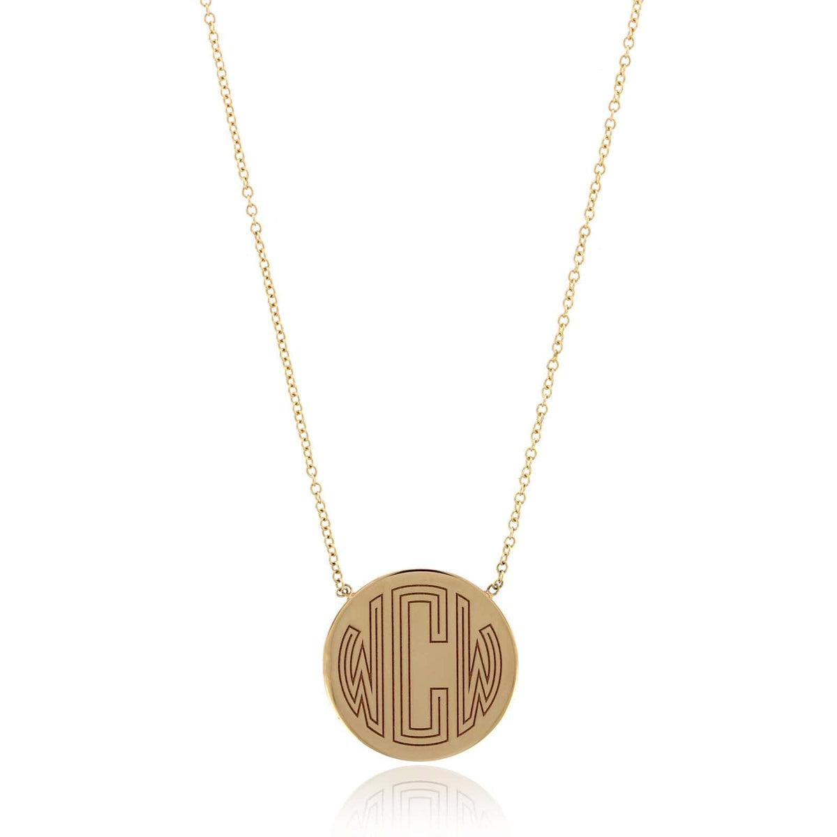 14K Yellow Gold Round Monogrammed Disc Necklace