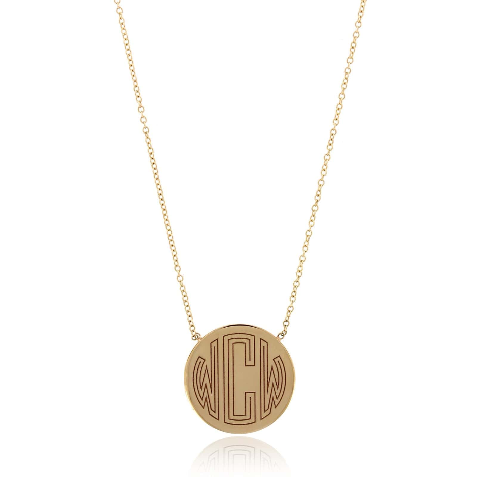 14K Yellow Gold Round Monogrammed Disc Necklace