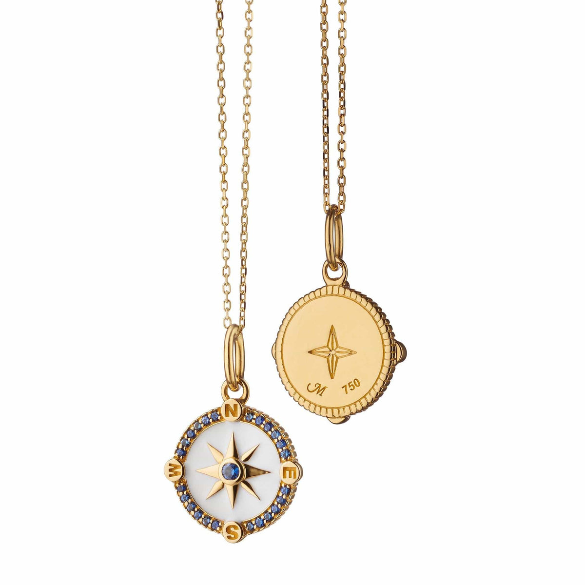 18K Yellow Gold Sapphire Compass Necklace