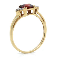 14K Yellow Gold Cushion Garnet Diamond Ring