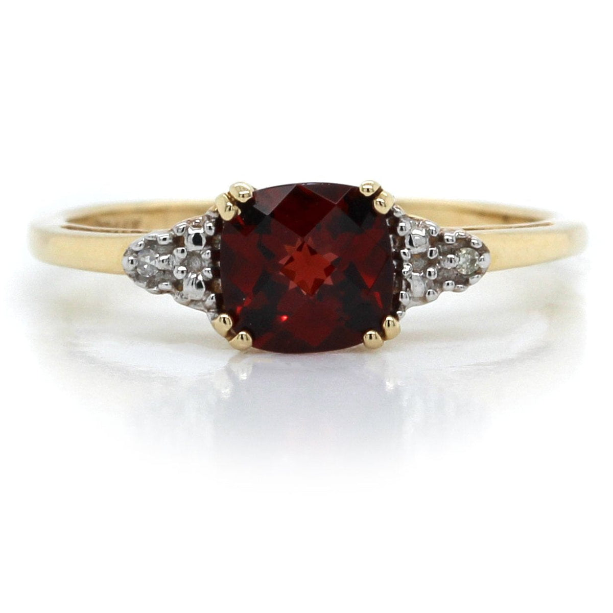 14K Yellow Gold Cushion Garnet Diamond Ring