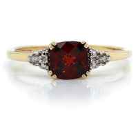 14K Yellow Gold Cushion Garnet Diamond Ring