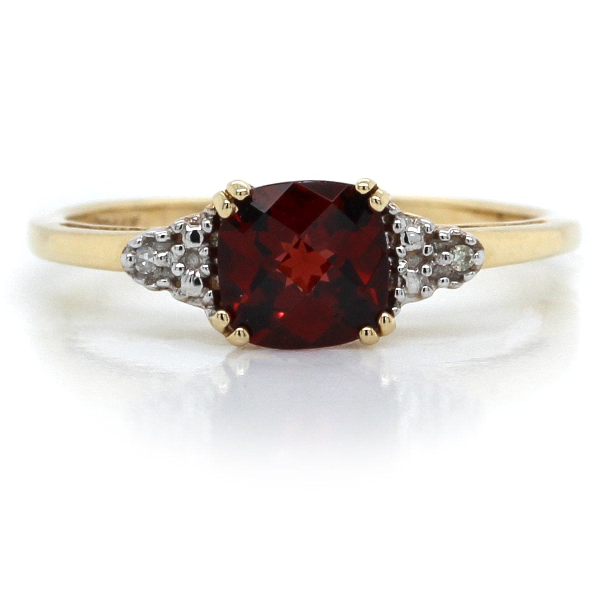 14K Yellow Gold Cushion Garnet Diamond Ring