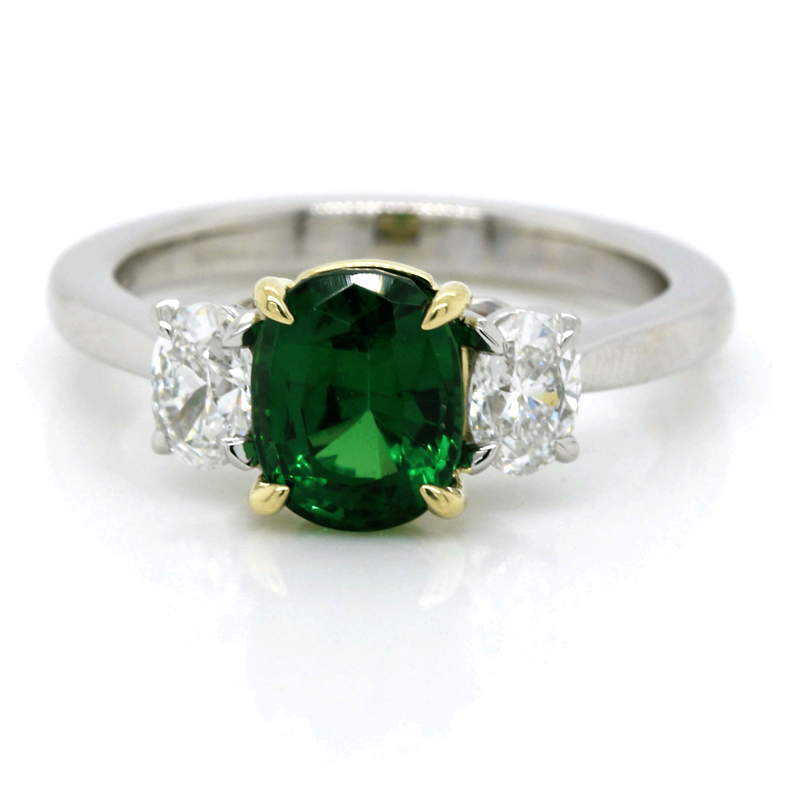 Platinum Oval Tsavorite and Diamond Ring