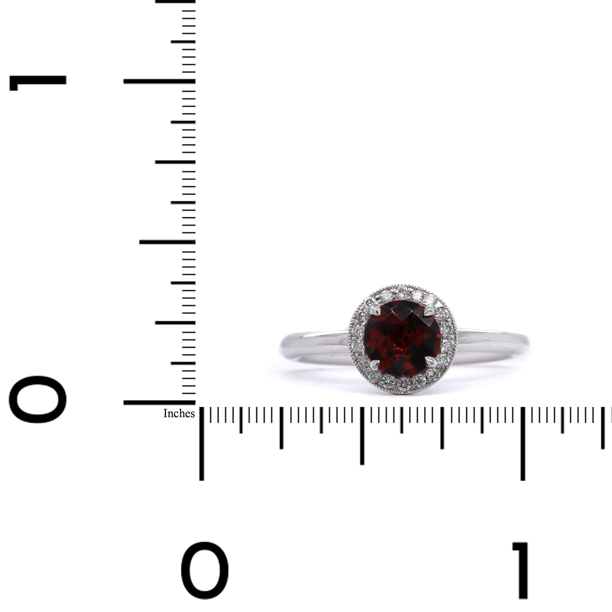 14K White Gold Garnet Diamond Halo Ring