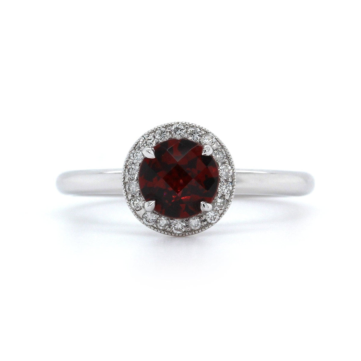 14K White Gold Garnet Diamond Halo Ring