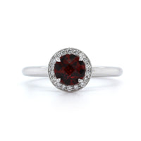 14K White Gold Garnet Diamond Halo Ring