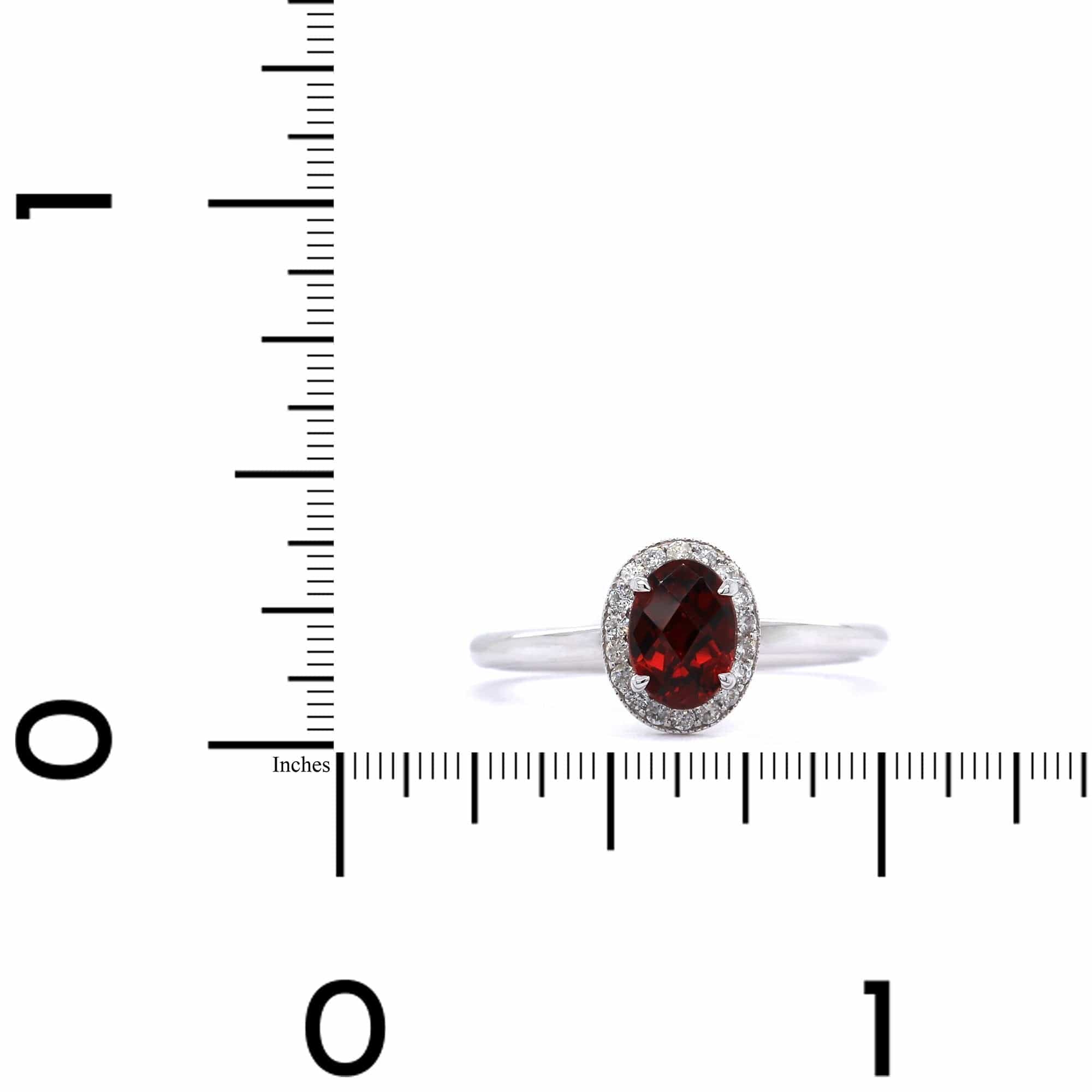 14K White Gold Garnet Diamond Halo Ring