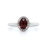 14K White Gold Garnet Diamond Halo Ring