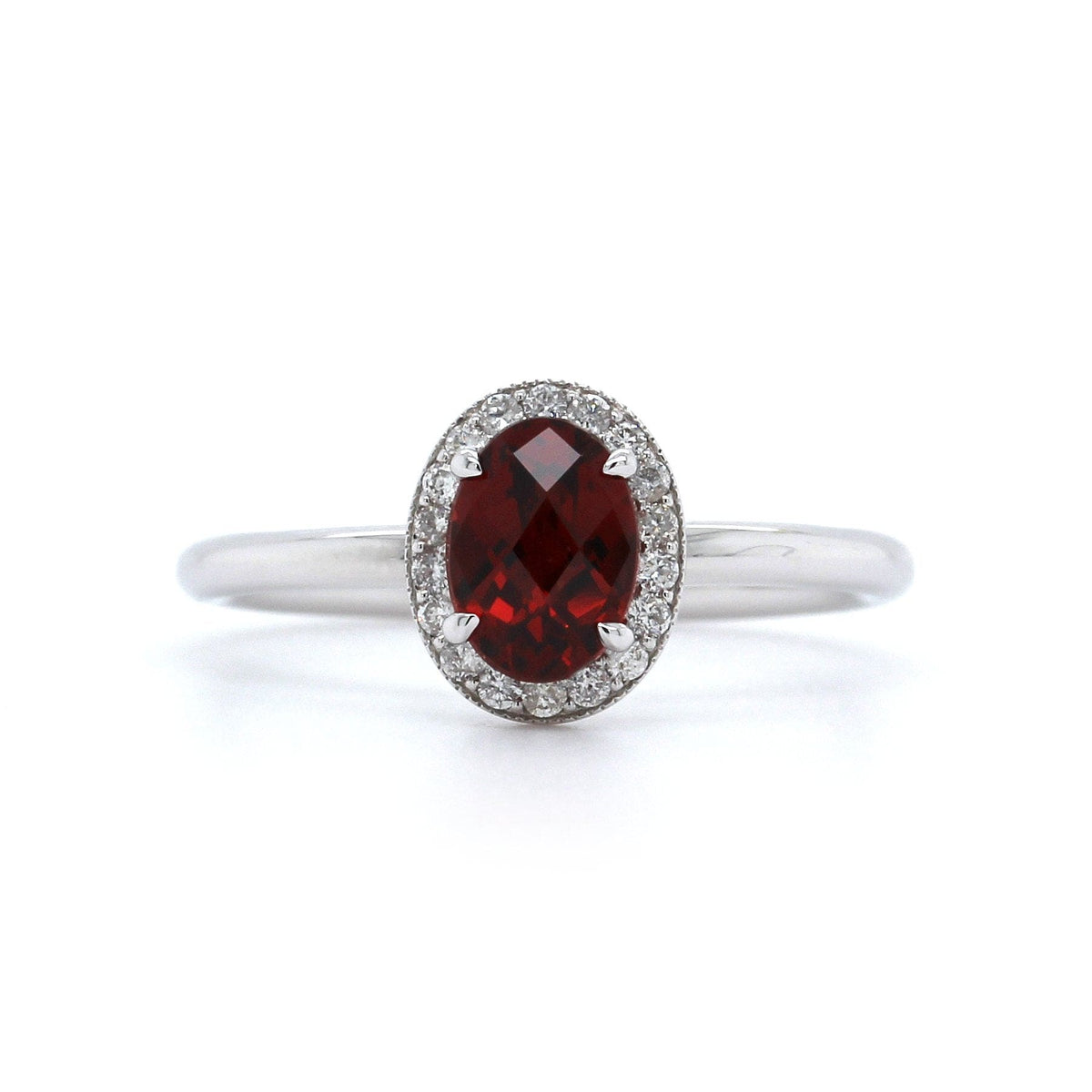 14K White Gold Garnet Diamond Halo Ring