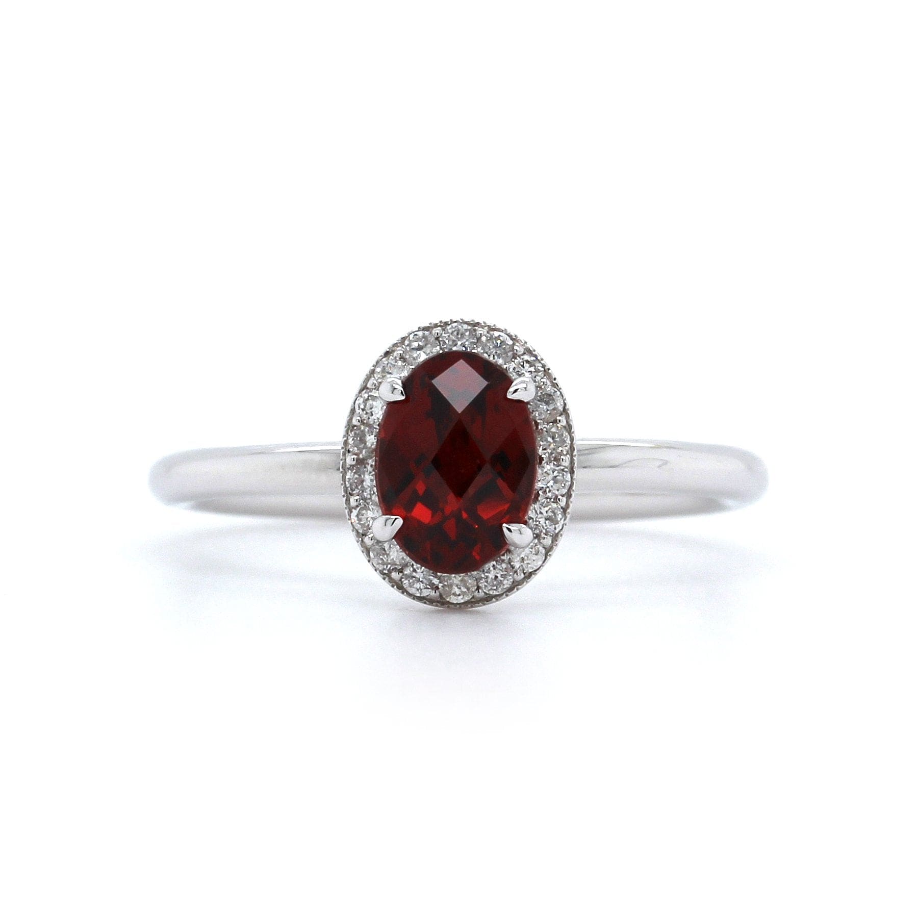 14K White Gold Garnet Diamond Halo Ring