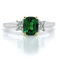 Platinum Cushion Tsavorite and Diamond Ring