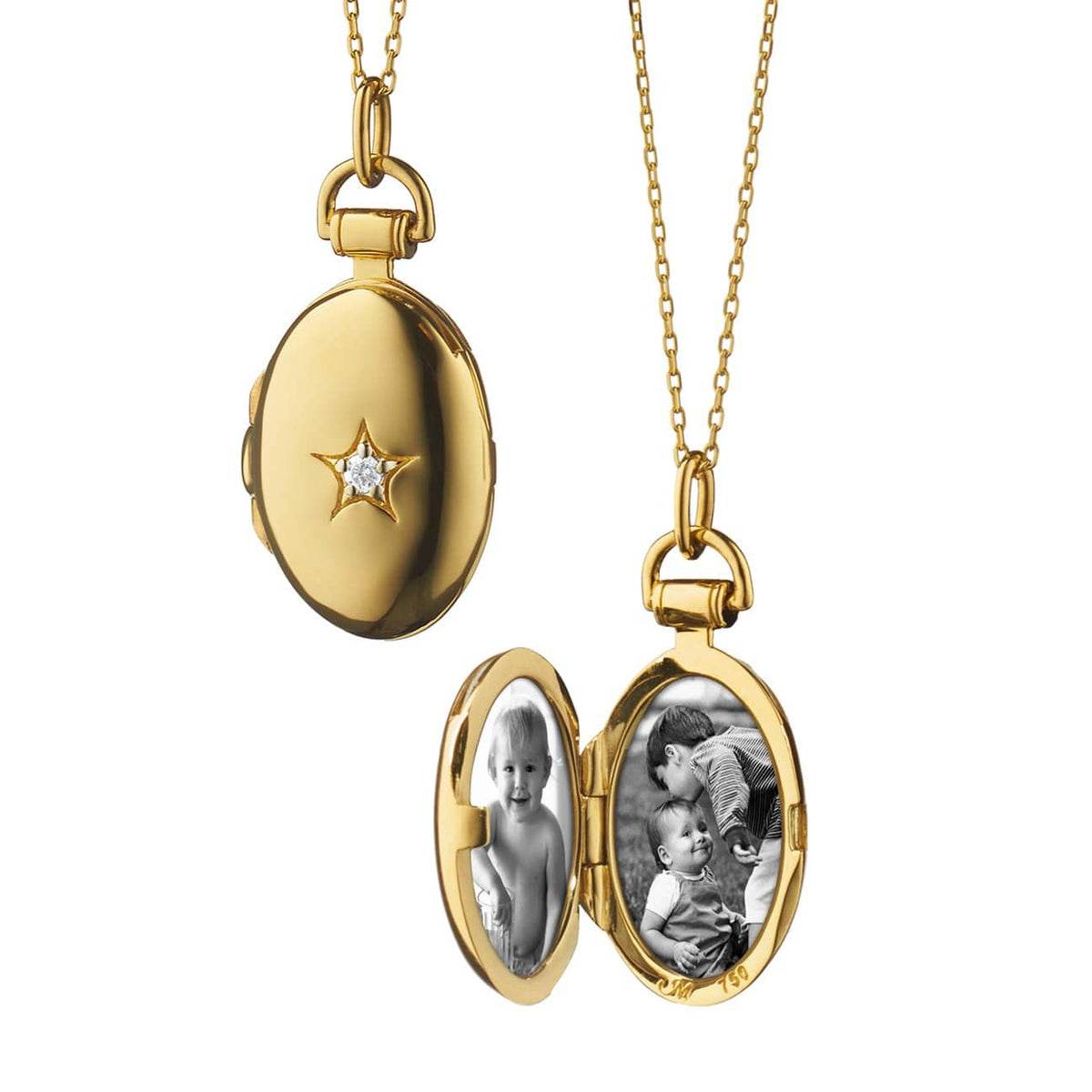 18K Yellow Gold Oval Diamond Locket Necklace