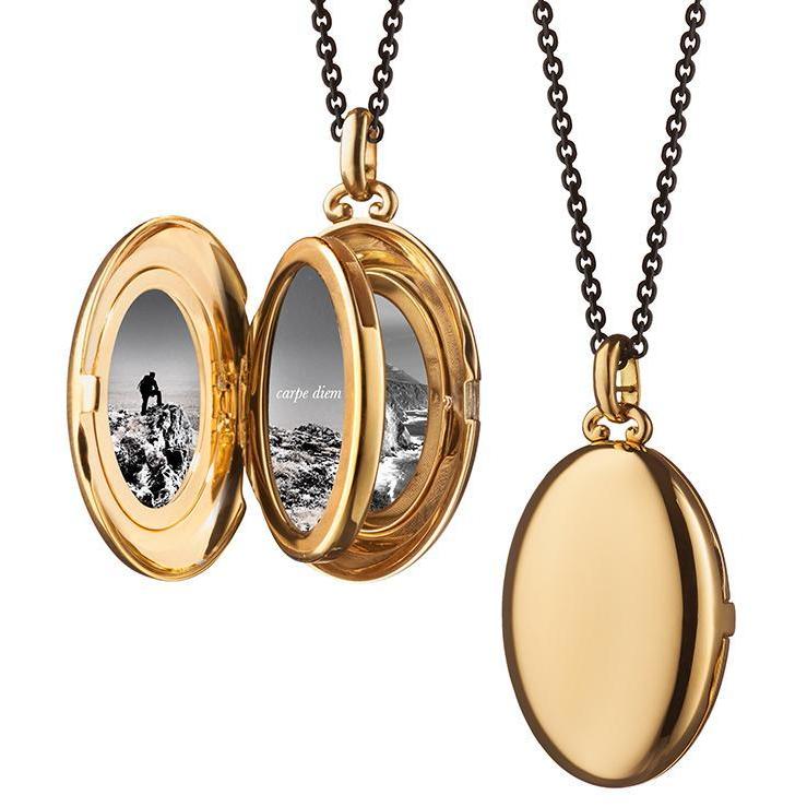 18K Yellow Gold Oval 4 Image Locket Necklace
