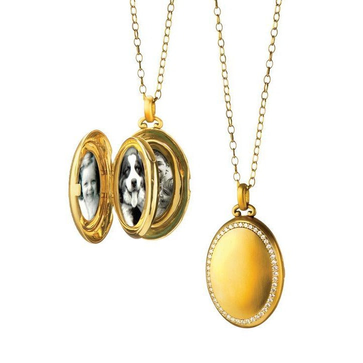 18K Yellow Gold Oval Diamond Locket Necklace
