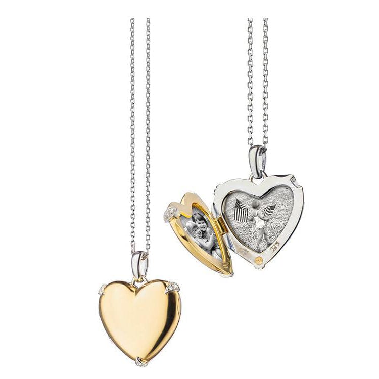 Two-Tone and Serling Silver Heart Locket on Chain
