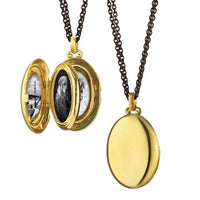 18K Yellow Gold Steel Chain Oval Locket, Long's Jewelers