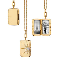 18K Yellow Gold Rectangular Diamond Locket