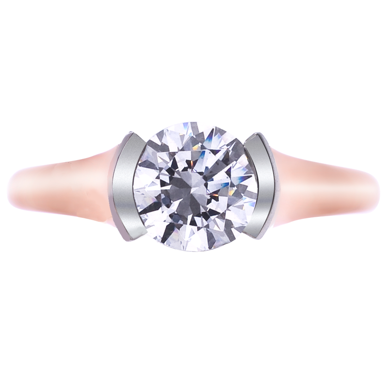 18K Rose Gold and Platinum Semi Bezel Engagement Ring