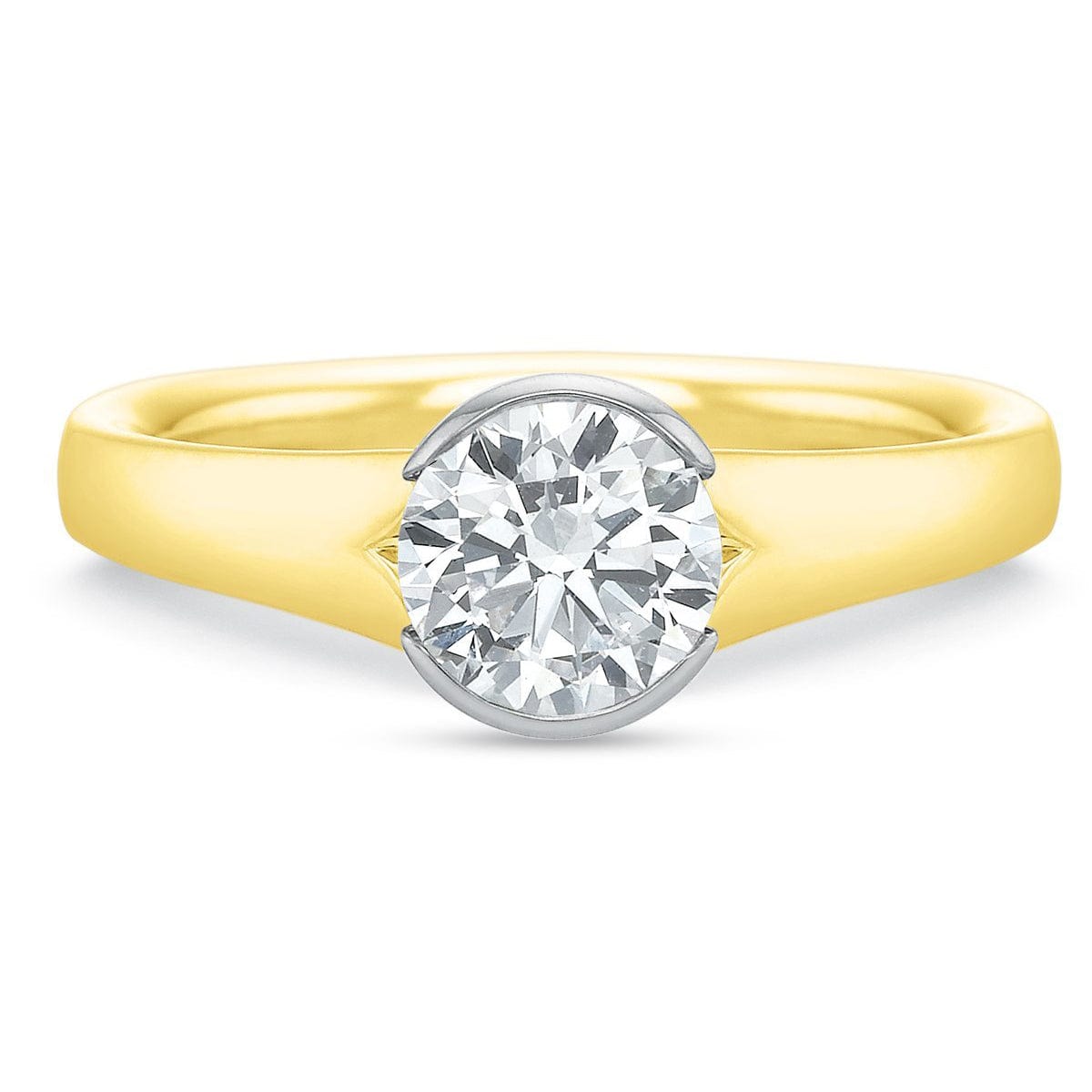 18K Yellow Gold Tapered Shank Half Bezel Set Solitaire Engagement Ring Setting