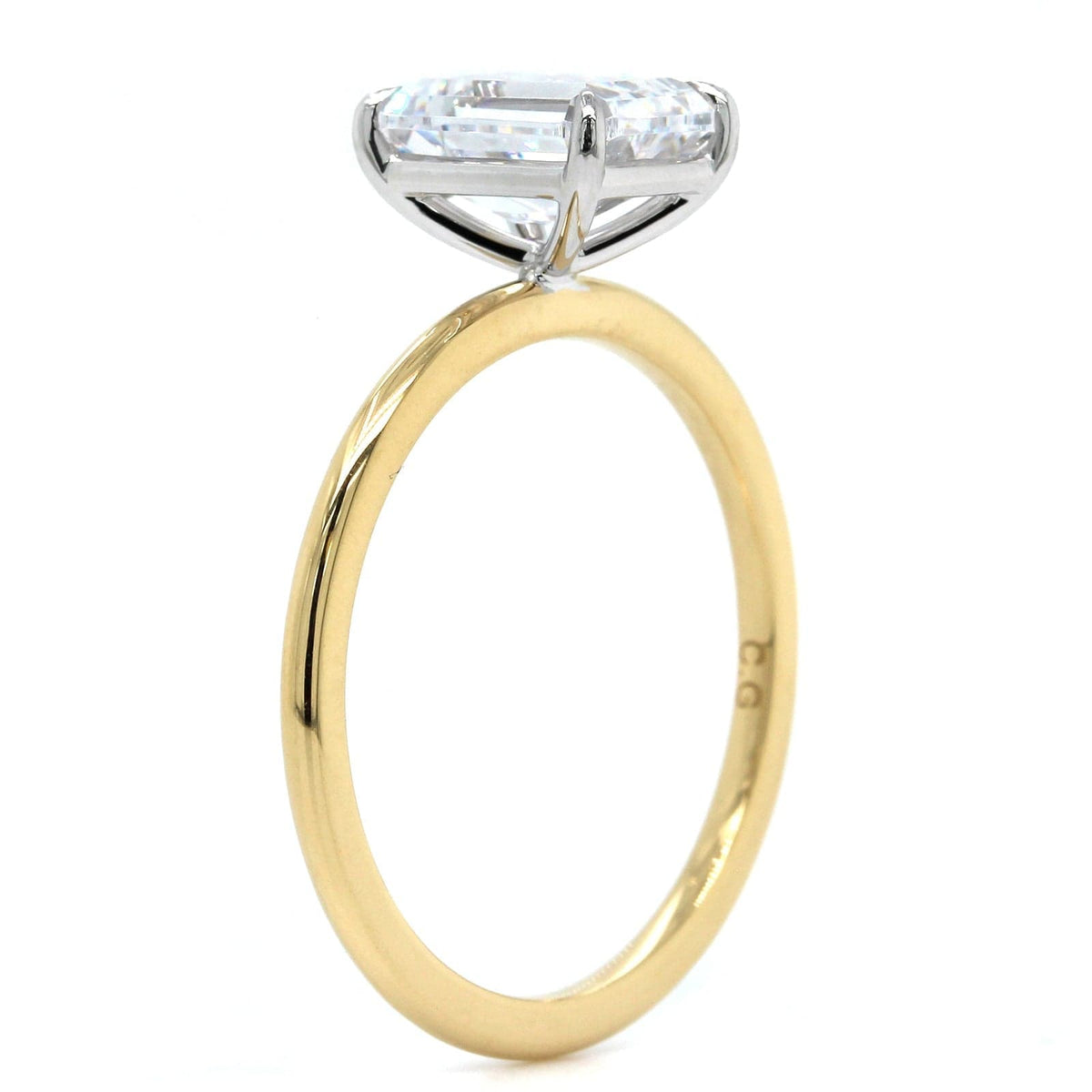 18K Yellow Gold Emerald 4 Prong Solitaire Engagement Ring Setting, 18k yellow gold and platinum, Long's Jewelers