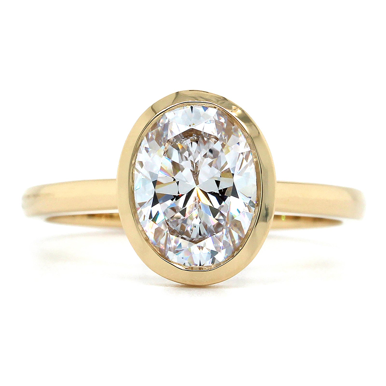 14K Yellow Gold Oval Bezel Set Cathedral Engagement Ring Setting, 14k yellow gold, Long's Jewelers
