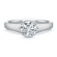 Platinum Tapered Shank Half Bezel Set Solitaire Engagement Ring Setting