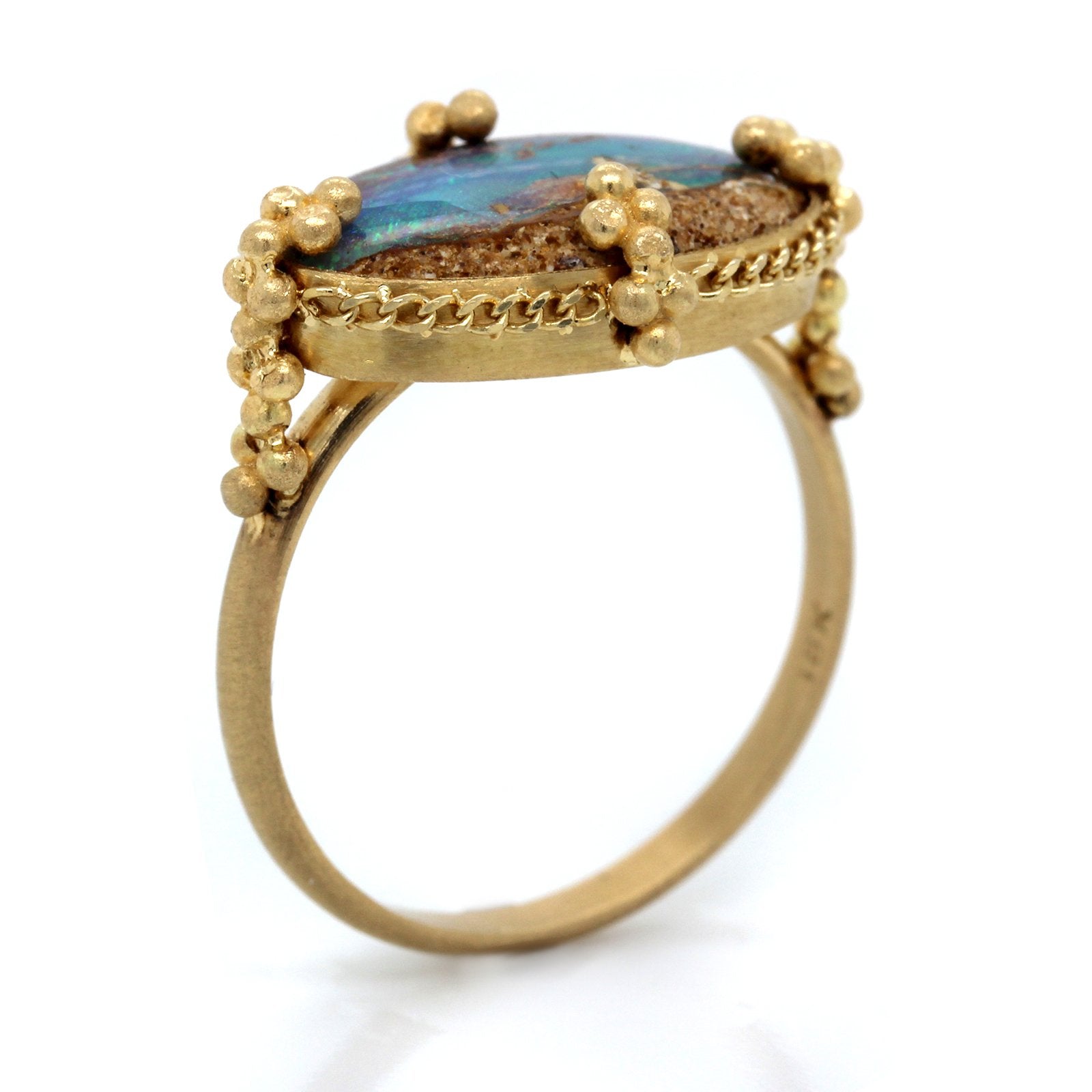 Amali 18K Yellow Gold Opalized Wood Ring