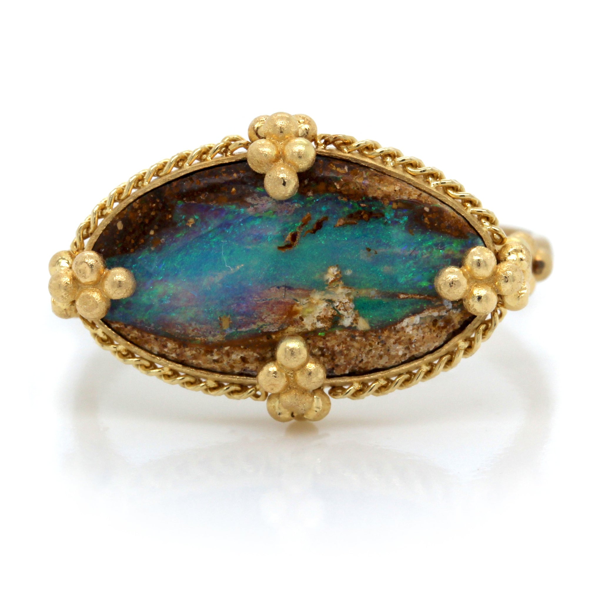 18K Yellow Gold Opalized Wood Ring