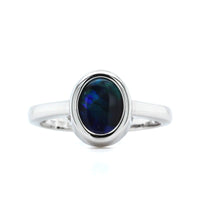18K White Gold Oval Black Opal Ring