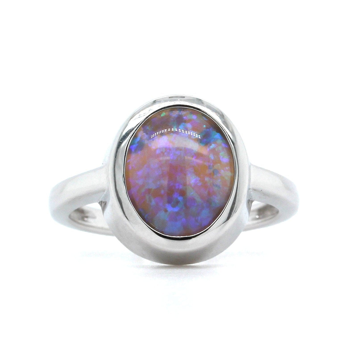 18K White Gold Oval Opal Ring