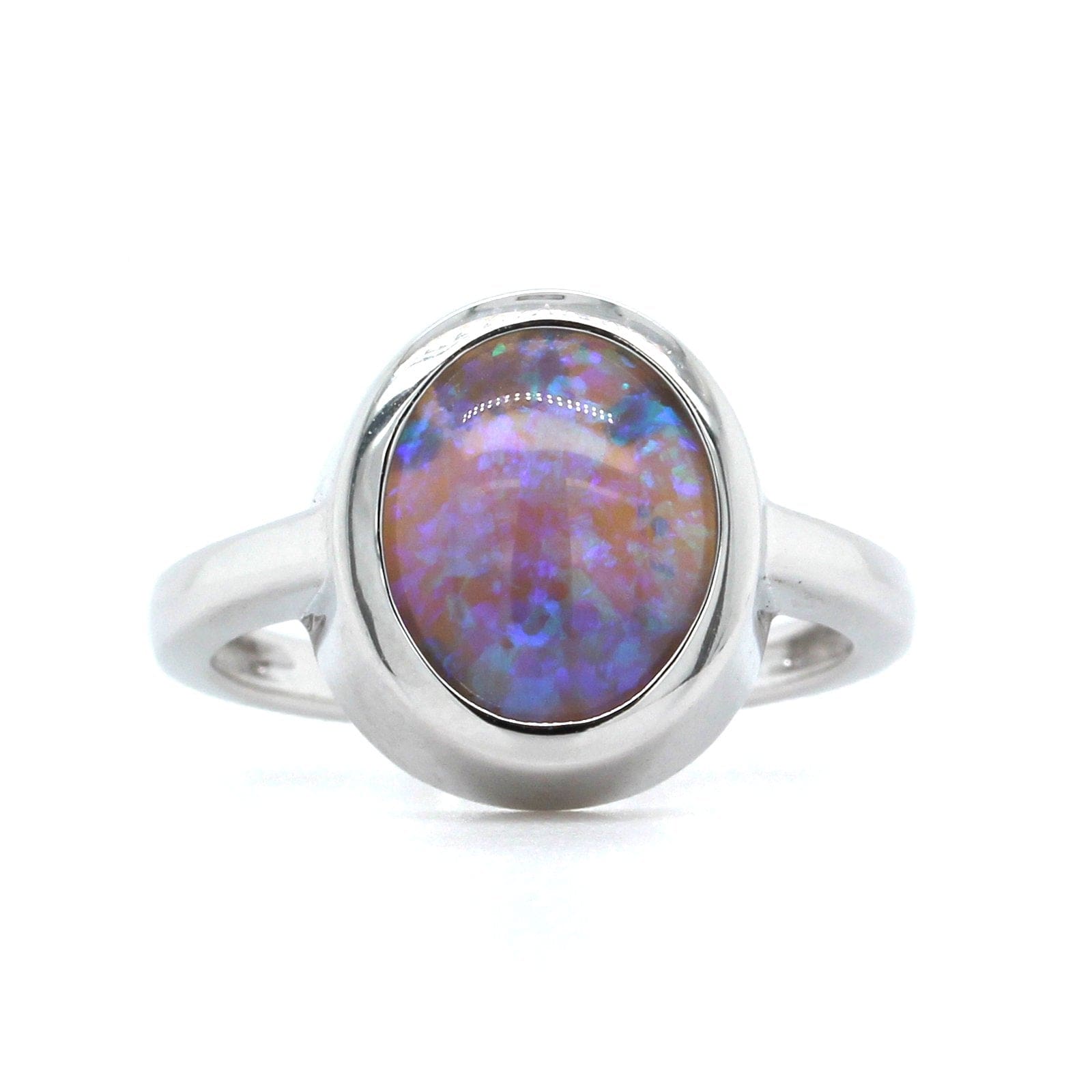 18K White Gold Oval Opal Ring