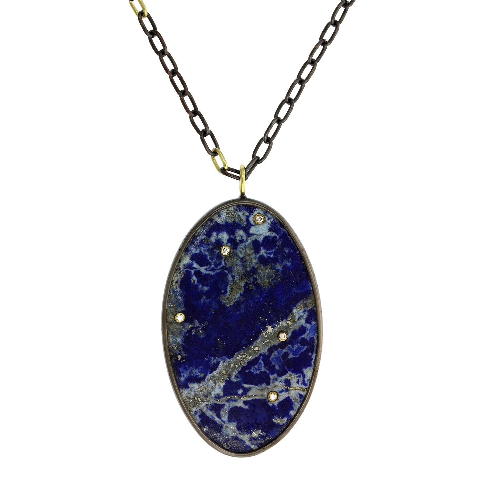 18K Yellow Gold and Sterling Silver Lapis Necklace