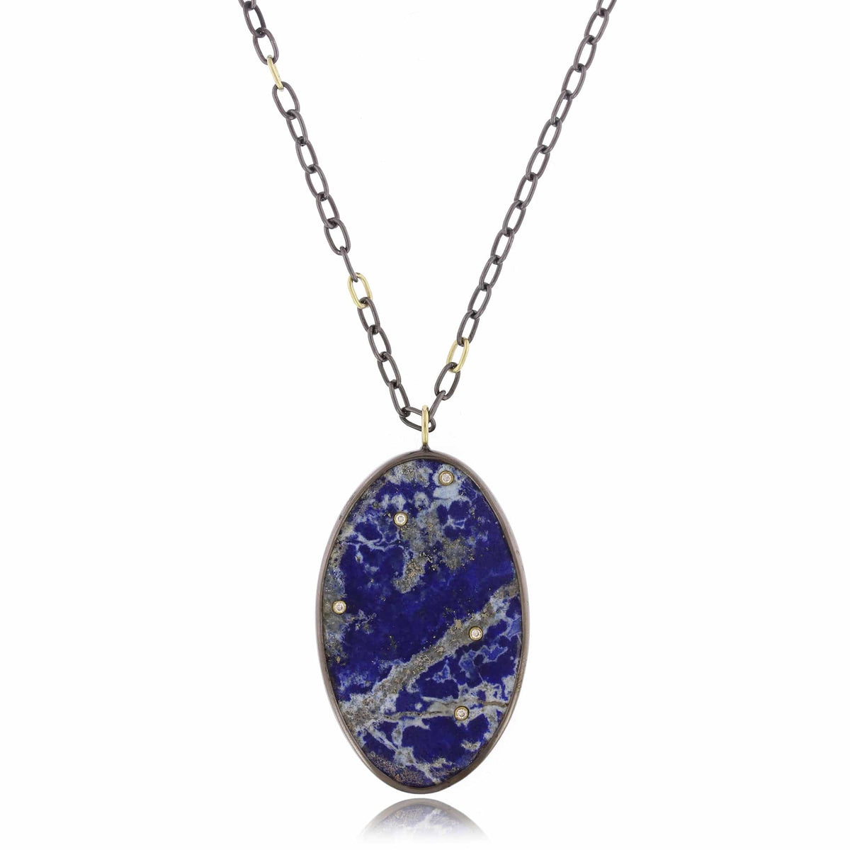 18K Yellow Gold and Sterling Silver Lapis Necklace