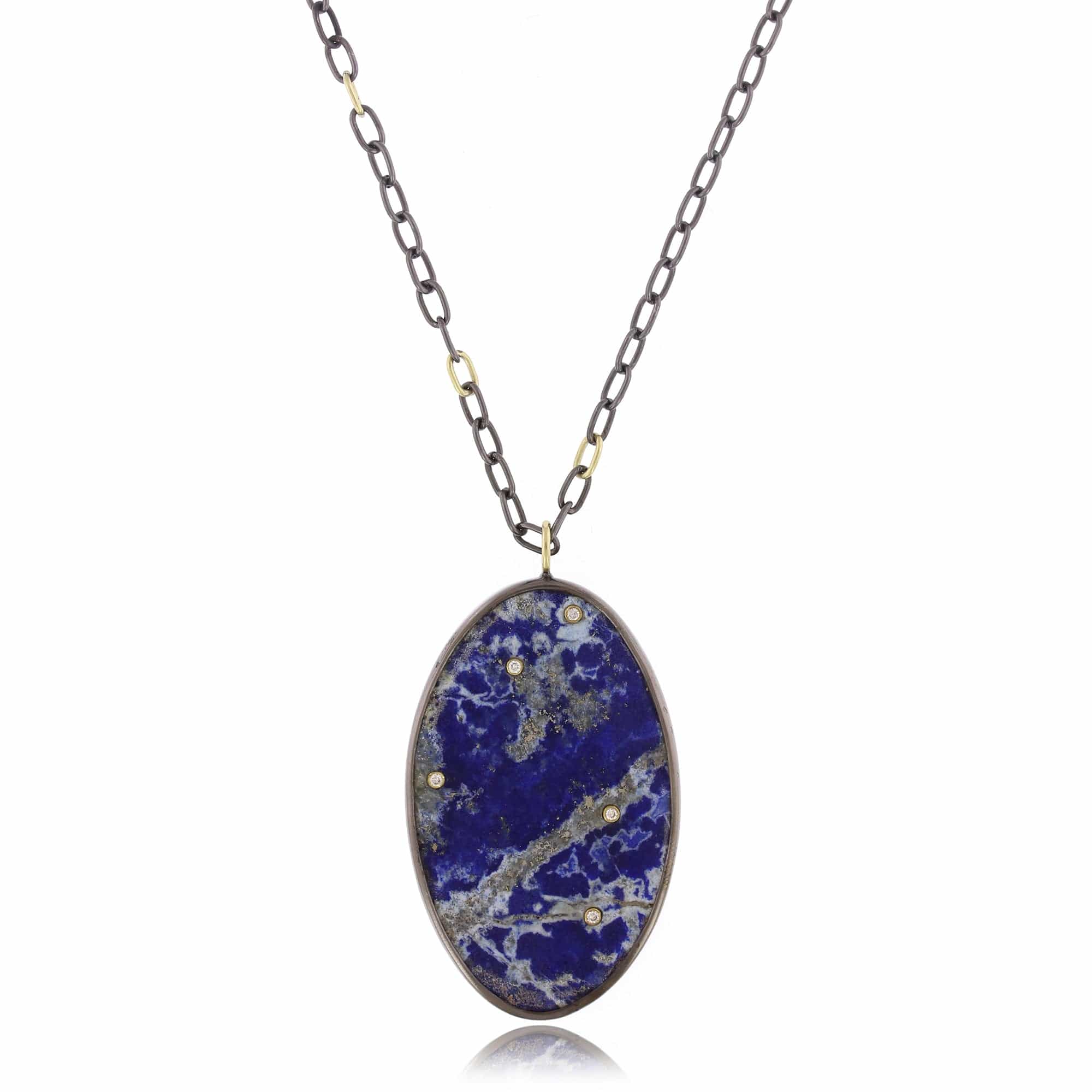 18K Yellow Gold and Sterling Silver Lapis Necklace