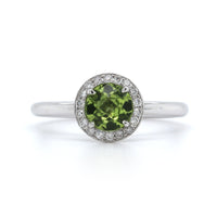 14K White Gold Peridot Diamond Halo Ring