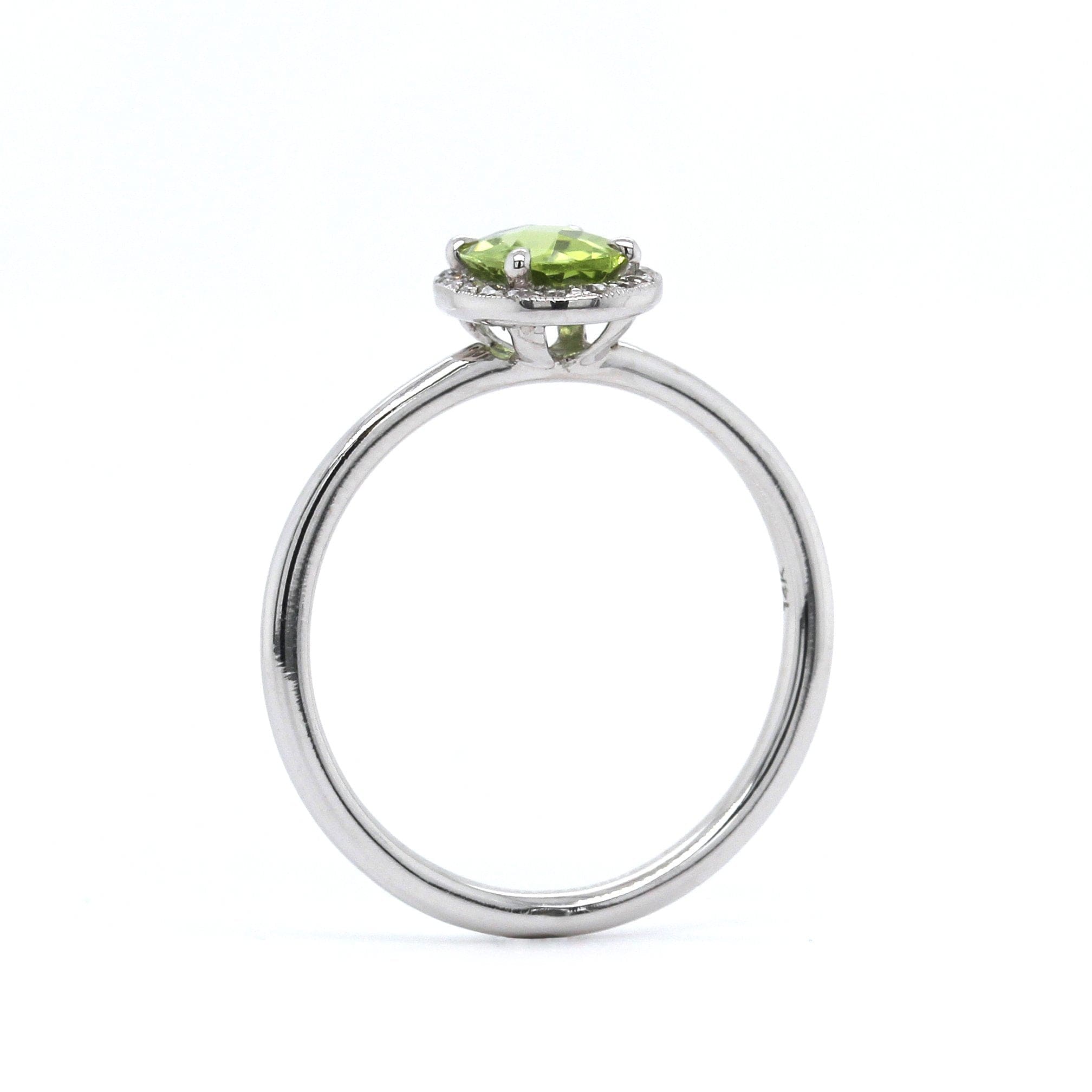 14K White Gold Peridot Diamond Halo Ring