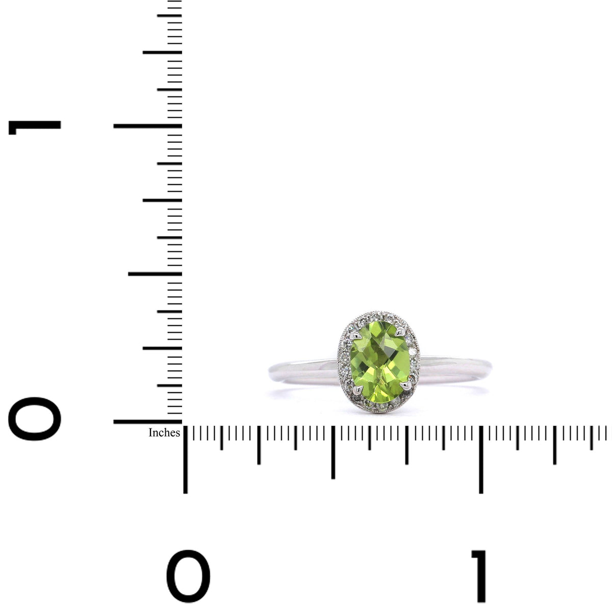 14K White Gold Peridot Diamond Halo Ring