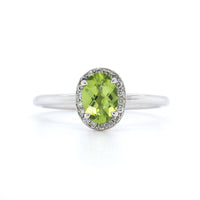 14K White Gold Peridot Diamond Halo Ring