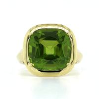 18K Yellow Gold Cushion Peridot Bezel Set Ring, 18k yellow gold, Long's Jewelers